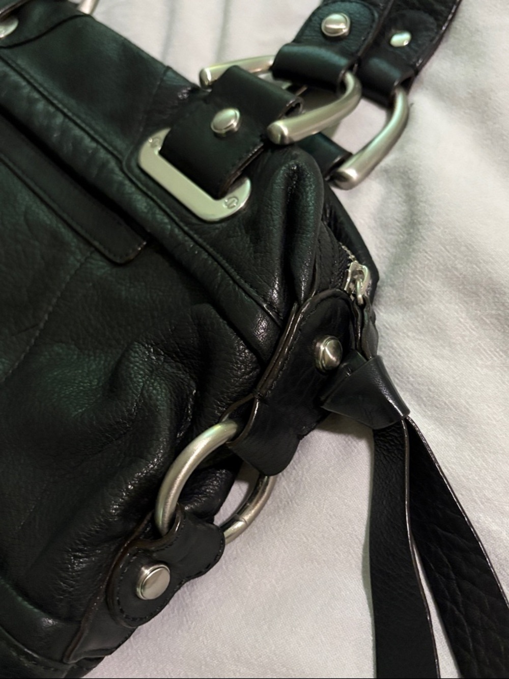 b. makowsky Black Leather Shoulder Bag with Silver Hardware - Picture 3 of 3